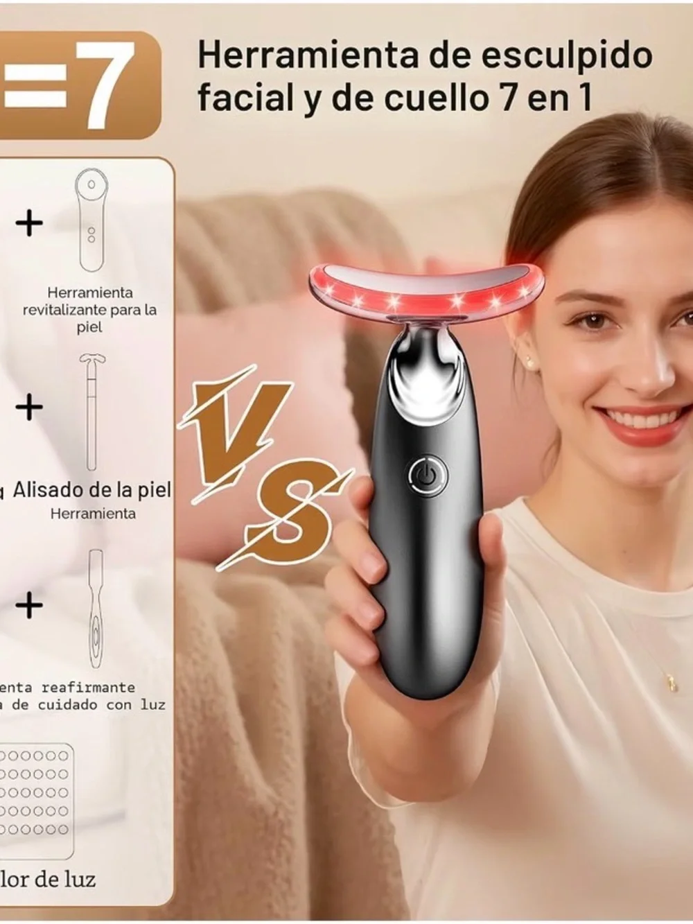 NeatLt 7-in-1 Facial & Neck Massager – Red Light Therapy, Portable Skin Tighteni